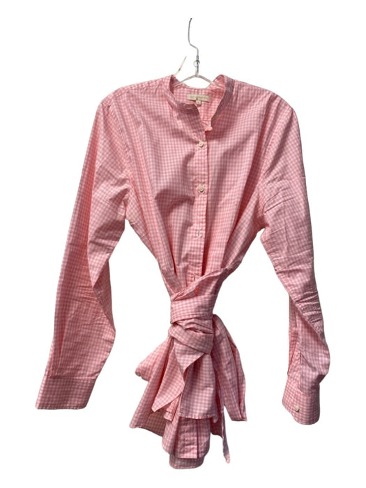 Ann Mashburn Size XL Pink & White Cotton Collared Long Sleeve Button Up Top Pink & White / XL