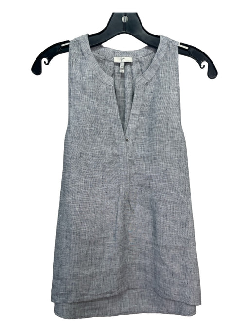 Joie Size XS Gray & White Linen round split neck Sleeveless 1/2 Button Top Gray & White / XS