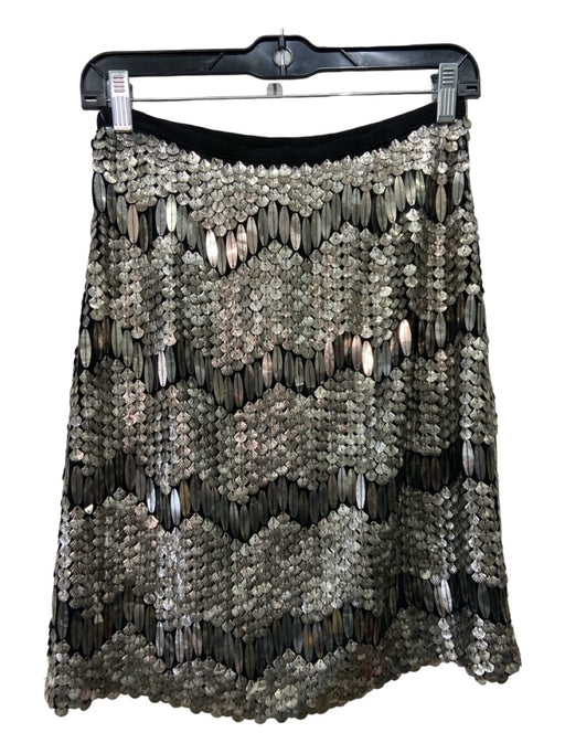 Elie Tahari Size XS Silver & Black Polyester Mid Rise Embellished metallic Skirt Silver & Black / XS