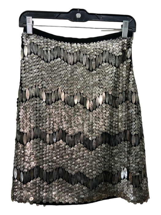 Elie Tahari Size XS Silver & Black Polyester Mid Rise Embellished metallic Skirt Silver & Black / XS