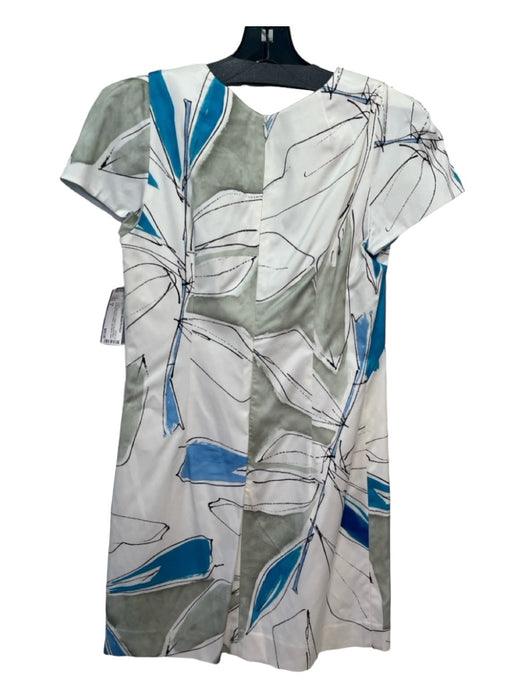 Milly Size 4 White Blue Gray Cotton & Viscose Blend Abstract Floral V Neck Dress White Blue Gray / 4