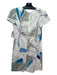 Milly Size 4 White Blue Gray Cotton & Viscose Blend Abstract Floral V Neck Dress White Blue Gray / 4