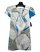 Milly Size 4 White Blue Gray Cotton & Viscose Blend Abstract Floral V Neck Dress White Blue Gray / 4