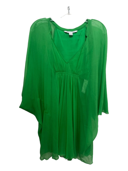 Diane Von Furstenberg Size 2 Green Silk V Neck Sheer Overlay Cape Sleeve Dress Green / 2