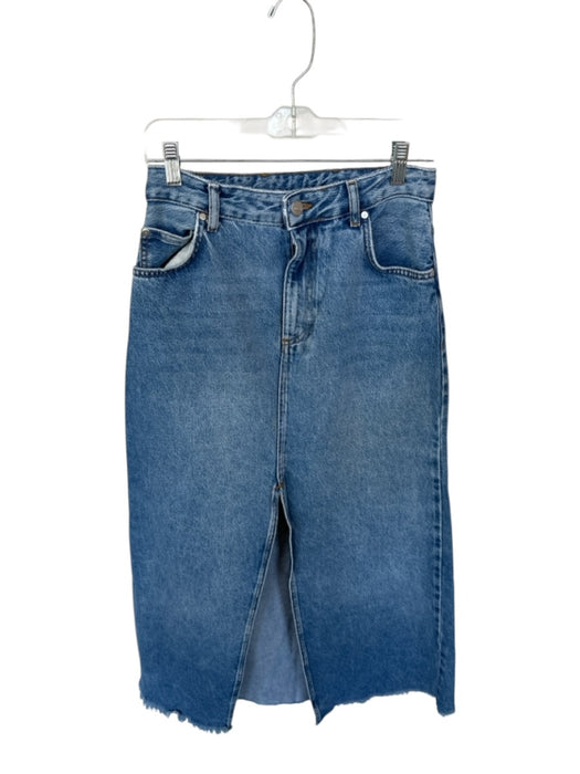 Pilcro Size 4 Medium Wash Denim Front Slit Front & Back Pockets Raw Hem Skirt Medium Wash / 4