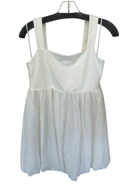 English Factory Size M White Nylon Blend Bubble Hem Tank Mini Square Neck Dress White / M