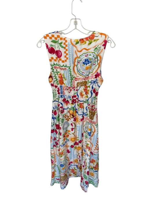 Dress Forum Size M White & Multi V Neck Sleeveless Fruit & Abstract Maxi Dress White & Multi / M