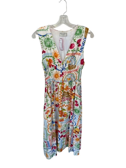 Dress Forum Size M White & Multi V Neck Sleeveless Fruit & Abstract Maxi Dress White & Multi / M