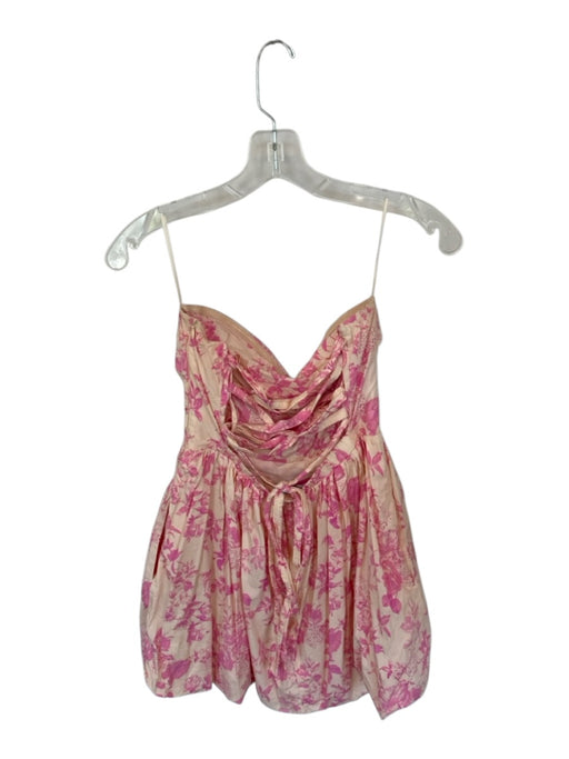Olivaceous Size M Pink & Cream Cotton Bubble Hem Strapless Floral Dress Pink & Cream / M