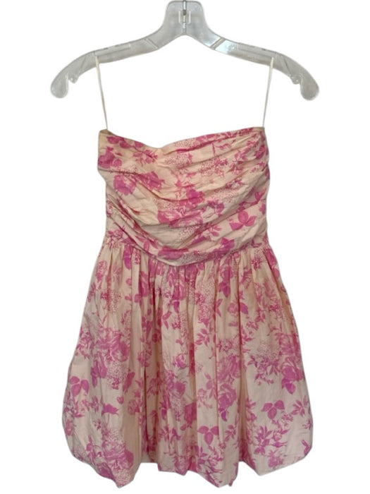 Olivaceous Size M Pink & Cream Cotton Bubble Hem Strapless Floral Dress Pink & Cream / M