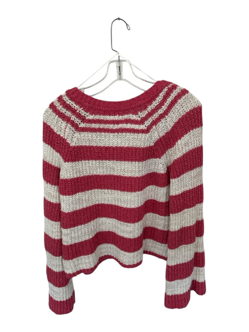 Pilcro Size M Cream & Red Cotton Blend Striped Knit Quarter Button Sweater Cream & Red / M