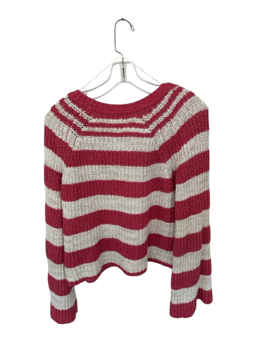 Pilcro Size M Cream & Red Cotton Blend Striped Knit Quarter Button Sweater Cream & Red / M