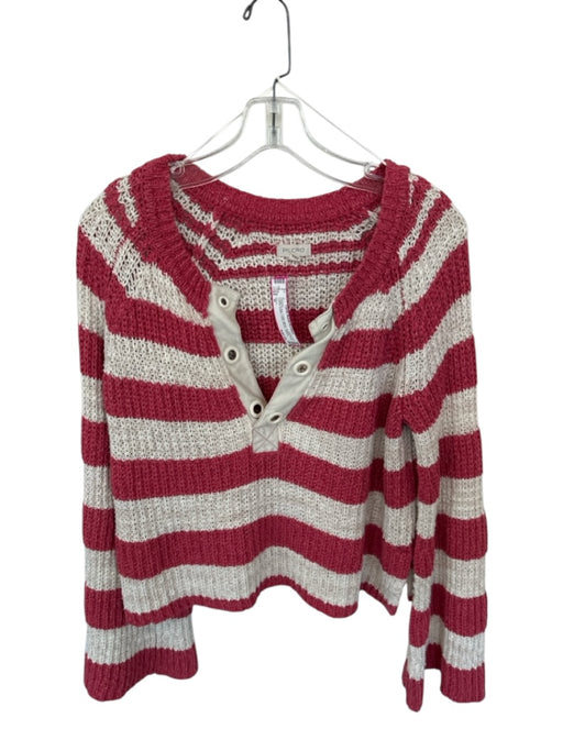 Pilcro Size M Cream & Red Cotton Blend Striped Knit Quarter Button Sweater Cream & Red / M