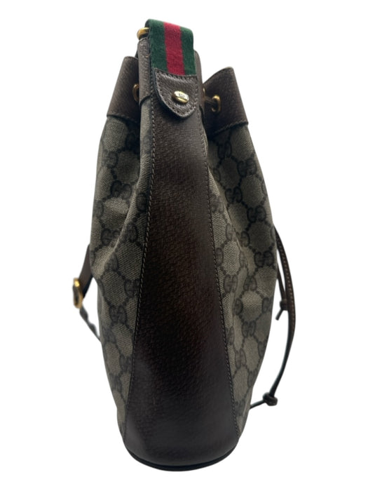 Gucci Brown Print Coated Canvas & Leather Crossbody Strap Guccissima Bucket Bag Brown Print / Medium