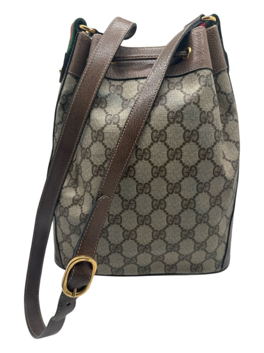 Gucci Brown Print Coated Canvas & Leather Crossbody Strap Guccissima Bucket Bag Brown Print / Medium