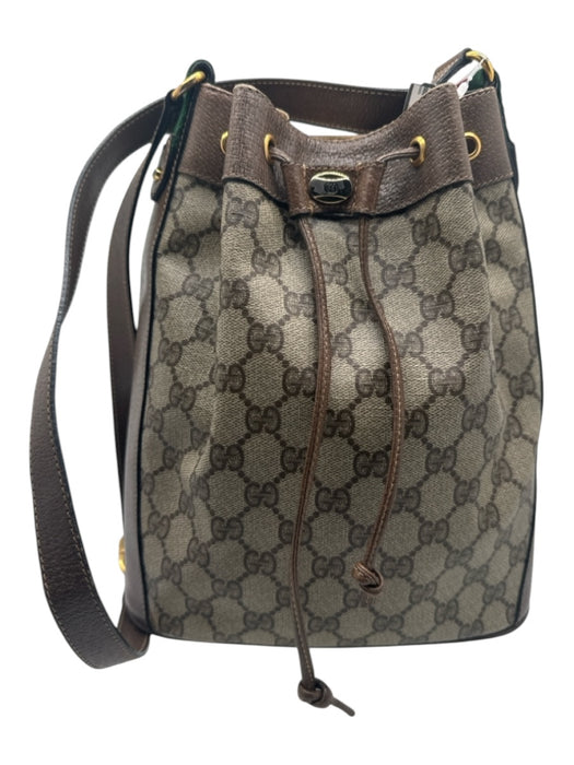 Gucci Brown Print Coated Canvas & Leather Crossbody Strap Guccissima Bucket Bag Brown Print / Medium