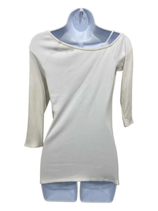 Theory Size Medium White Cotton Blend Ribbed Long Sleeve One Shoulder Fitted Top White / Medium