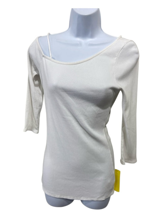 Theory Size Medium White Cotton Blend Ribbed Long Sleeve One Shoulder Fitted Top White / Medium