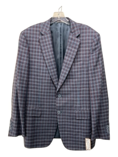 Canali Red & Blue Wool Blend Plaid 2 Button Men's Blazer Red & Blue / 52