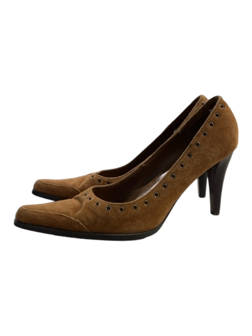 Colin Stuart Shoe Size 7.5 Cognac Suede Grommet Detail Pump Stacked Shoes Cognac / 7.5