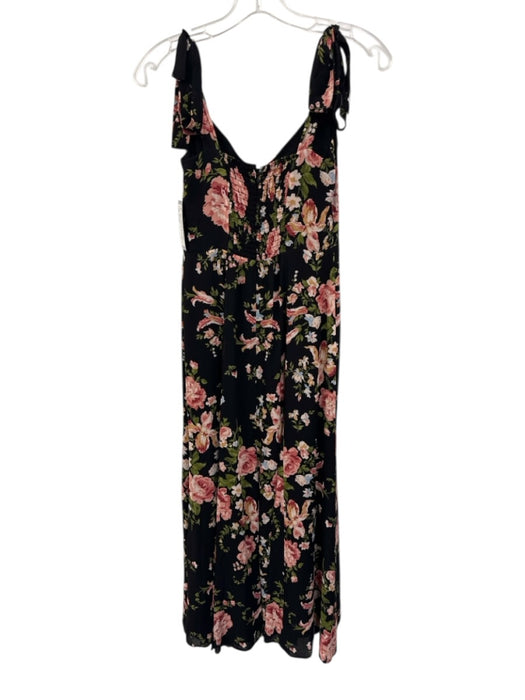 Reformation Size xs / 2 Black, Pink & Multi Viscose Floral Tie Straps Dress Black, Pink & Multi / xs / 2