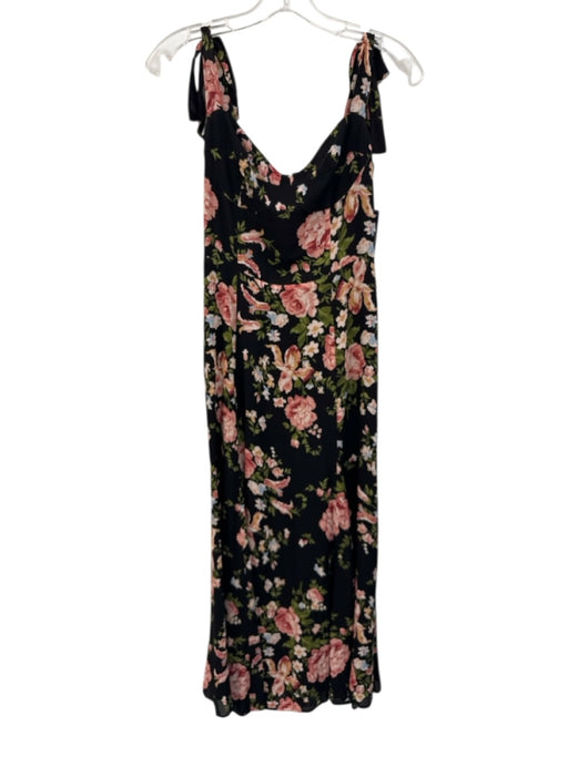 Reformation Size xs / 2 Black, Pink & Multi Viscose Floral Tie Straps Dress Black, Pink & Multi / xs / 2