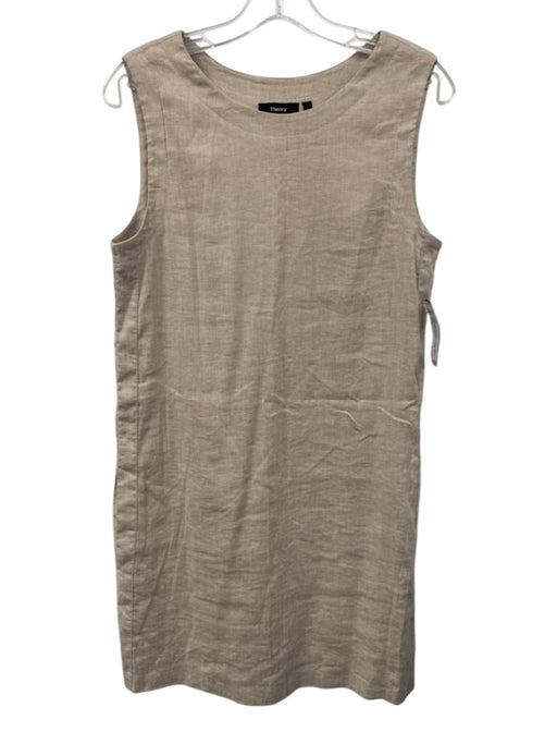 Theory Size s / 4 Oatmeal Beige Linen & Viscose Sleeveless Round Neck Mini Dress Oatmeal Beige / s / 4