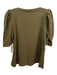 English Factory Size L Green Cotton Puff Shoulder Pleated Crew Neck Top Green / L