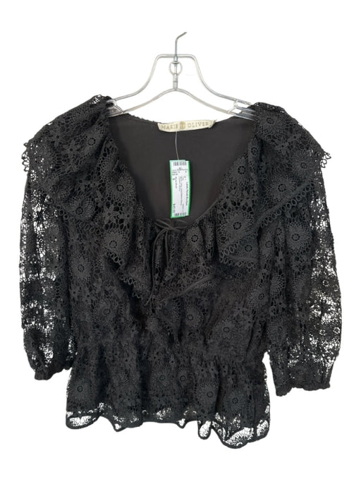 Marie Oliver Size S Black Lace Long Balloon Sleeve Flowers Top Black / S