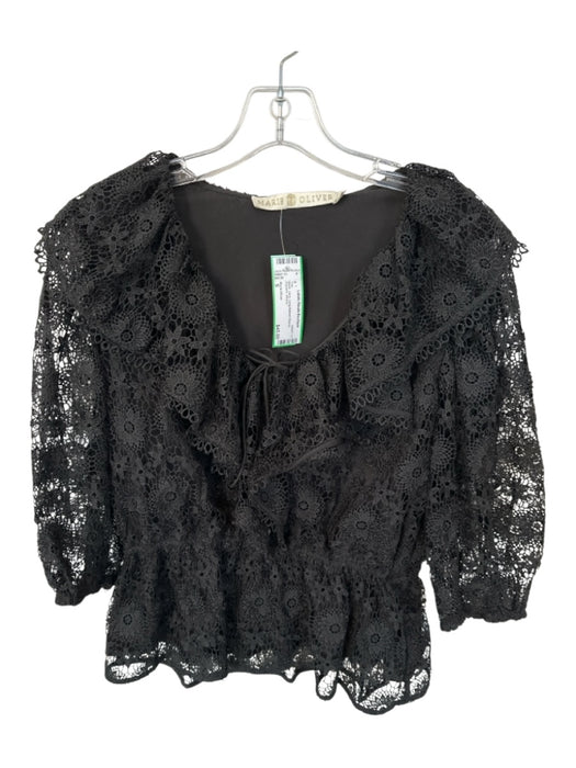 Marie Oliver Size S Black Lace Long Balloon Sleeve Flowers Top Black / S