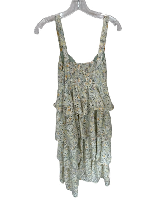 ASTR Size S Green & Yellow Polyester Sleeveless Floral eyelet Tiered Dress Green & Yellow / S