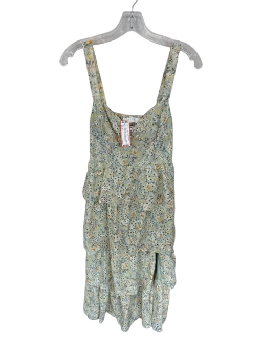 ASTR Size S Green & Yellow Polyester Sleeveless Floral eyelet Tiered Dress Green & Yellow / S