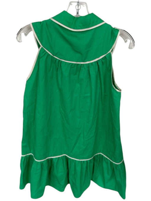 TCEC Size M Green & White Cotton Sleeveless Piping Button Down Drop Waist Dress Green & White / M