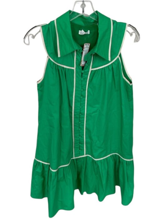 TCEC Size M Green & White Cotton Sleeveless Piping Button Down Drop Waist Dress Green & White / M