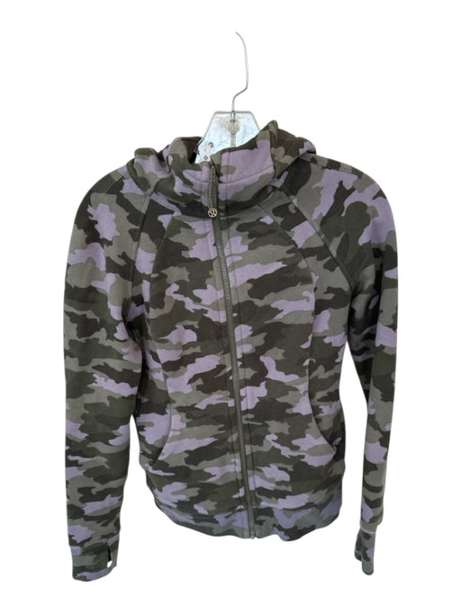 Lululemon Size 6 Green & Purple Cotton Denim Hood Camo Full Zip Athletic Jacket Green & Purple / 6