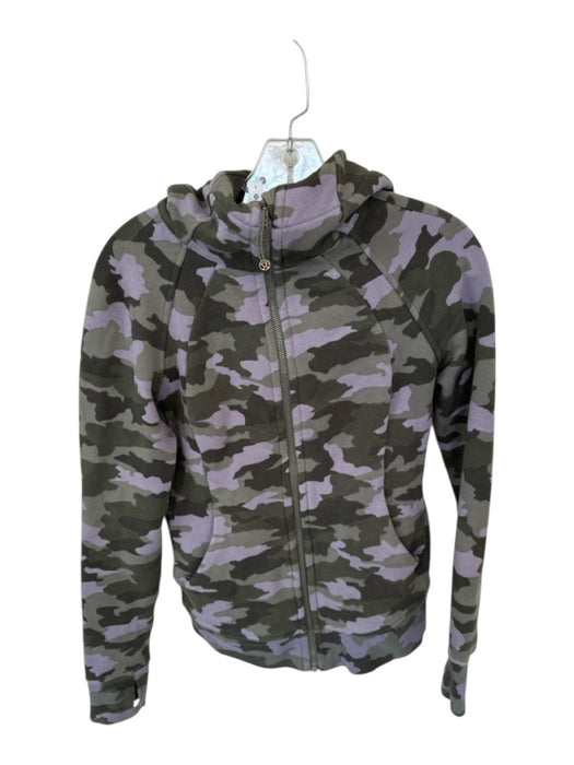 Lululemon Size 6 Green & Purple Cotton Denim Hood Camo Full Zip Athletic Jacket Green & Purple / 6