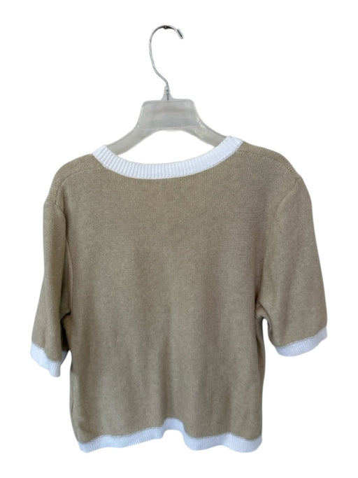 J. Crew Size S Taupe & White Cotton Short Sleeve Button Down Knit Sweater Taupe & White / S