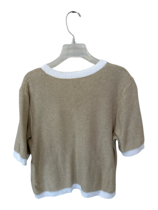 J. Crew Size S Taupe & White Cotton Short Sleeve Button Down Knit Sweater Taupe & White / S