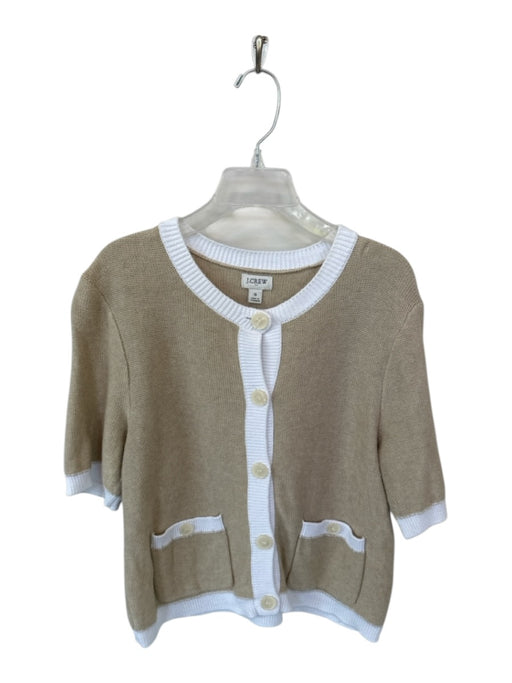 J. Crew Size S Taupe & White Cotton Short Sleeve Button Down Knit Sweater Taupe & White / S