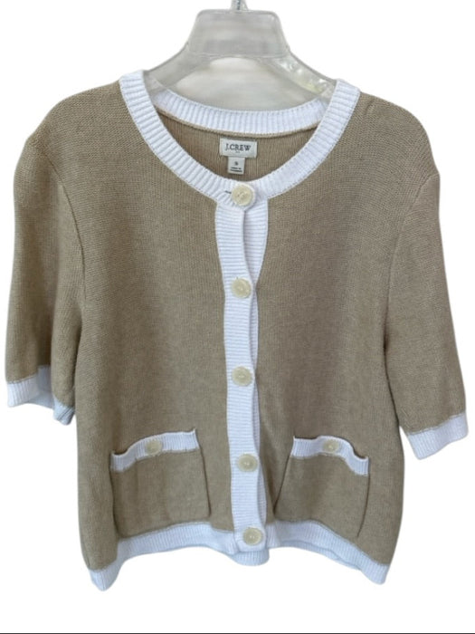 J. Crew Size S Taupe & White Cotton Short Sleeve Button Down Knit Sweater Taupe & White / S