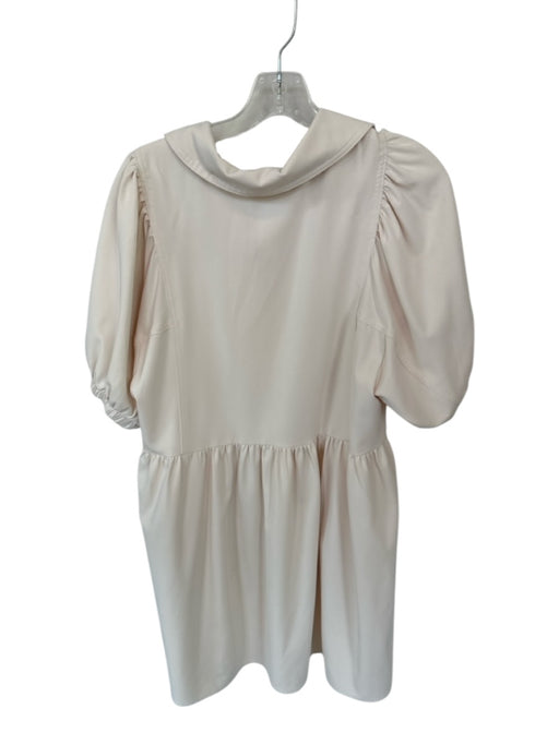Entro Size M Cream Polyester Short Balloon Sleeve Collar Snap Buttons Dress Cream / M
