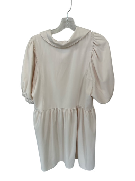 Entro Size M Cream Polyester Short Balloon Sleeve Collar Snap Buttons Dress Cream / M