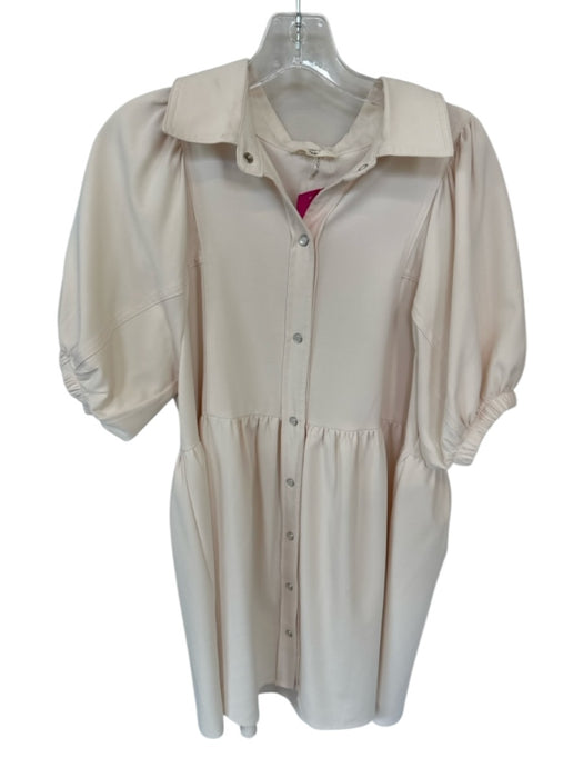 Entro Size M Cream Polyester Short Balloon Sleeve Collar Snap Buttons Dress Cream / M