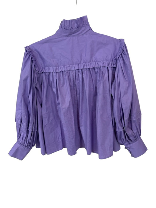 Karlie Size S Purple Cotton Long Balloon Sleeve Ruffle Collar Neck Tie Top Purple / S