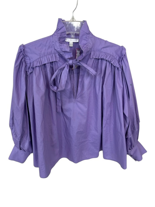 Karlie Size S Purple Cotton Long Balloon Sleeve Ruffle Collar Neck Tie Top Purple / S