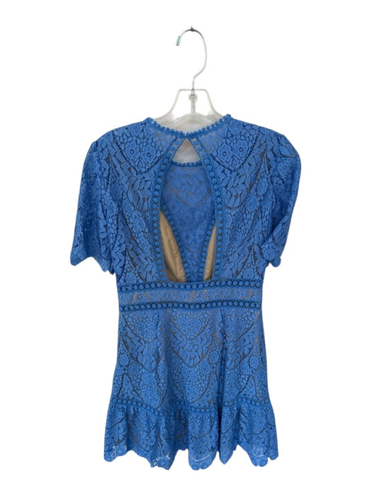 Saylor Size S Blue & Tan Nylon Short Sleeve Lace Overlay Open Back Dress Blue & Tan / S