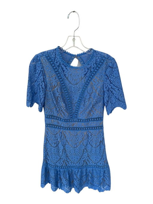 Saylor Size S Blue & Tan Nylon Short Sleeve Lace Overlay Open Back Dress Blue & Tan / S