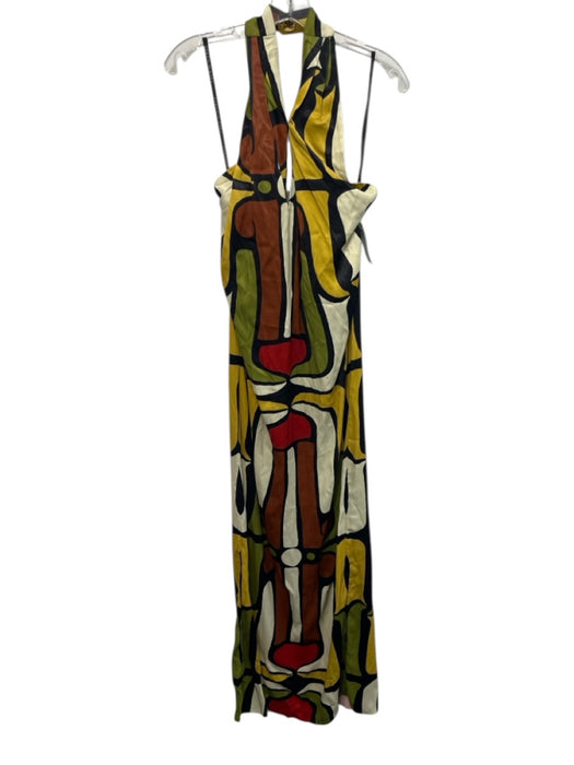 Cala de la Cruz Size XS yellow, green, brown Viscose Sleeveless Side Slit Dress yellow, green, brown / XS