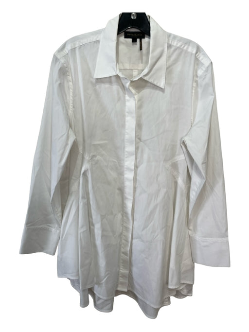 Donna Karan Size L White Cotton Blend Collared Button Up Long Sleeve Top White / L