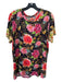 Johnny Was Size L Black Pink Green Bamboo Blend Floral Short Sleeve Swirl Top Black Pink Green / L